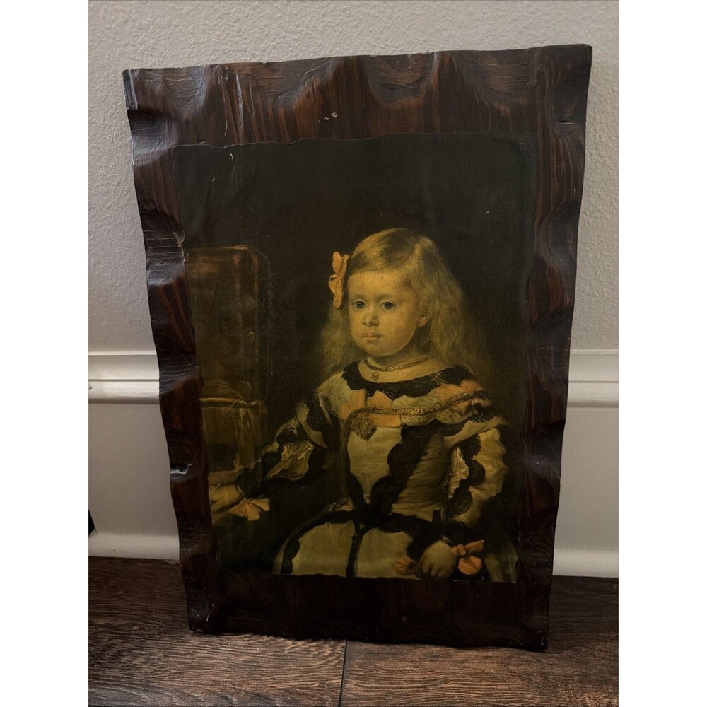 Vintage Portrait De Linfante Marie Marguerite Print On Wood Piece 12” X 18.5”